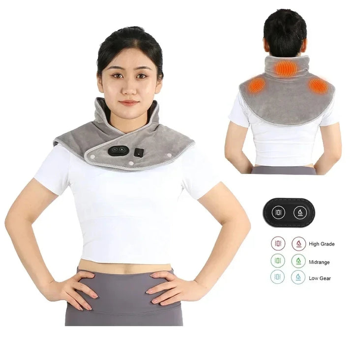 Luxury Electric Heating Shoulder and Neck Pad Massager with 3-Heat Levels, USB-Powered Hot Compress Shawl for Cervical, Back 