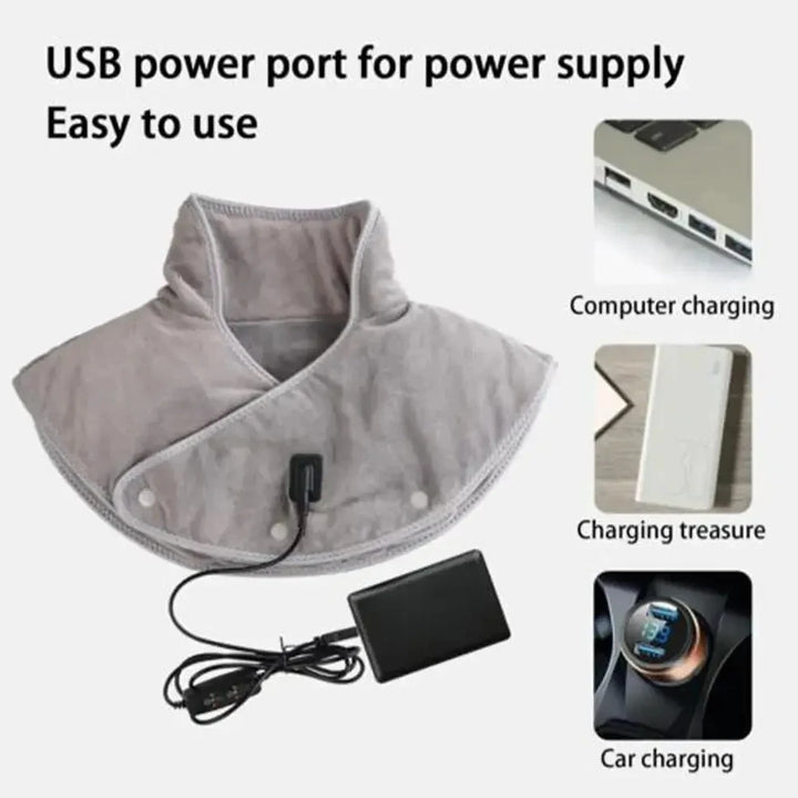 Luxury Electric Heating Shoulder and Neck Pad Massager with 3-Heat Levels, USB-Powered Hot Compress Shawl for Cervical, Back 