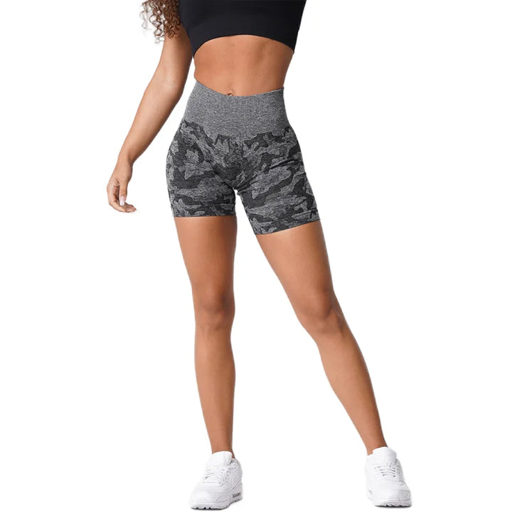 Premium Women's Camo Seamless Shorts – High-Waisted, Compression Waistband, Soft, Flexible, Durable Activewear for Intense