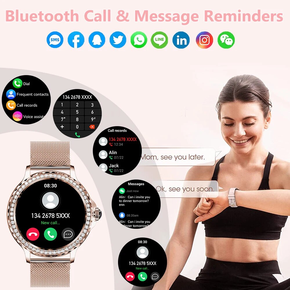 Premium Smartwatch for Women – Bluetooth Call, 100+ Sports Modes, Fitness Tracker, DIY Dials, Stylish Rosegold Design, 