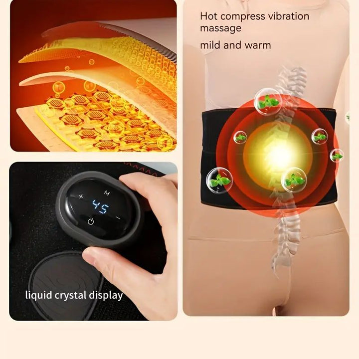 Premium Electric Waist Massager – Portable Lumbar Heating Belt with Vibration & Temperature Control – Adjustable Waist 