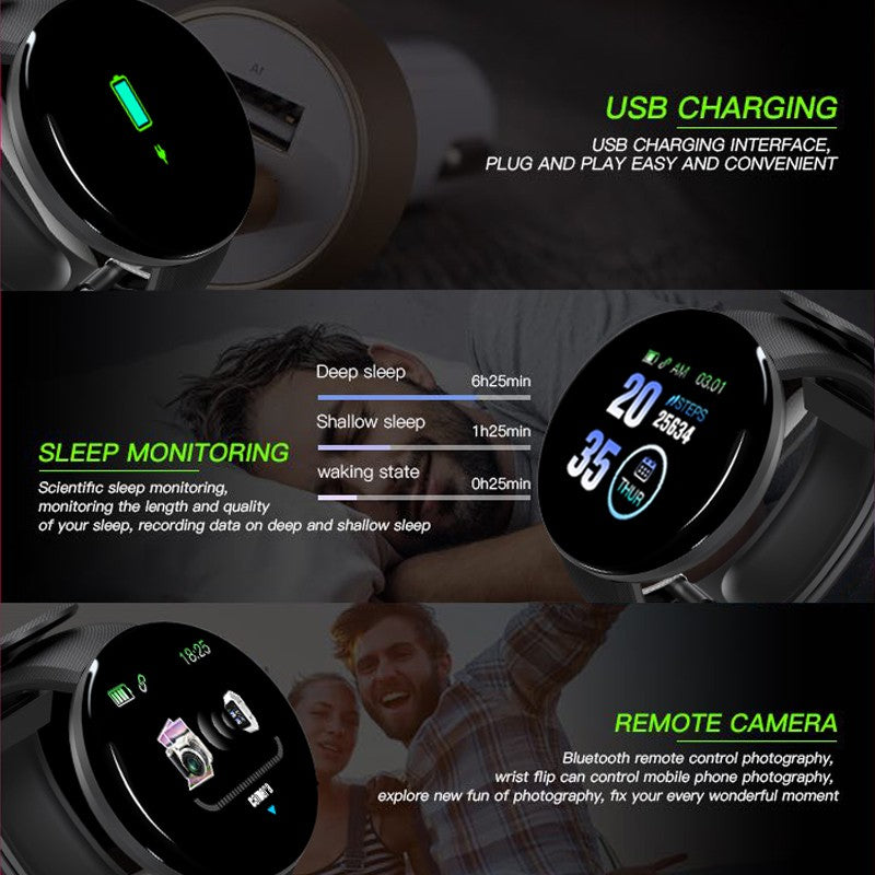 Premium D18 Smart Watch - Waterproof Fitness Tracker with Heart Rate, Blood Pressure, Oxygen Monitor, Call & Message 