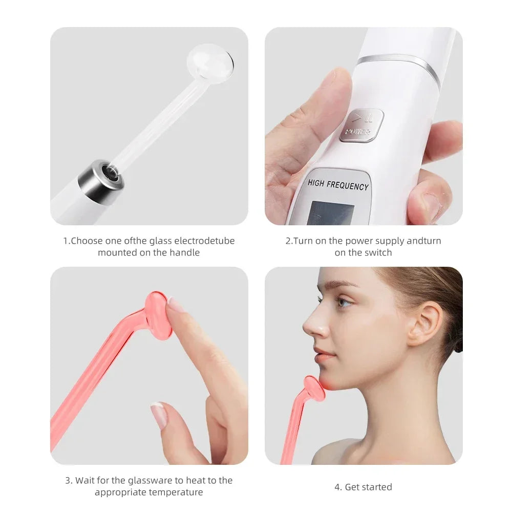 Premium 4 in 1 High Frequency Skin Therapy Wand - Portable Electrotherapy Device for Acne Treatment, Skin Rejuvenation, Anti