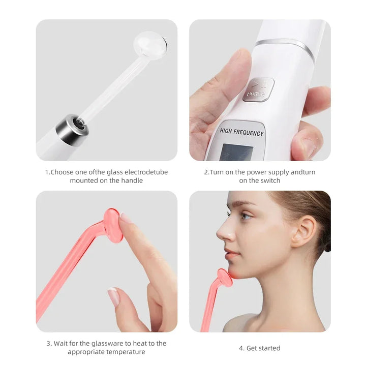 Premium 4 in 1 High Frequency Skin Therapy Wand - Portable Electrotherapy Device for Acne Treatment, Skin Rejuvenation, Anti