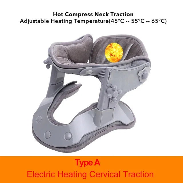 Premium Heating Neck Traction Collar with Adjustable Cervical Support, Hot Compression for Spine Alignment & Pain Relief, USB