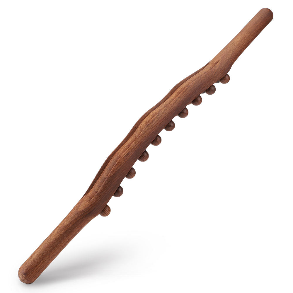 Premium Beech Wood Massage Stick with 20 Beads for Acupressure & Scraping Therapy – Relaxing Back, Neck & Body Treatment 