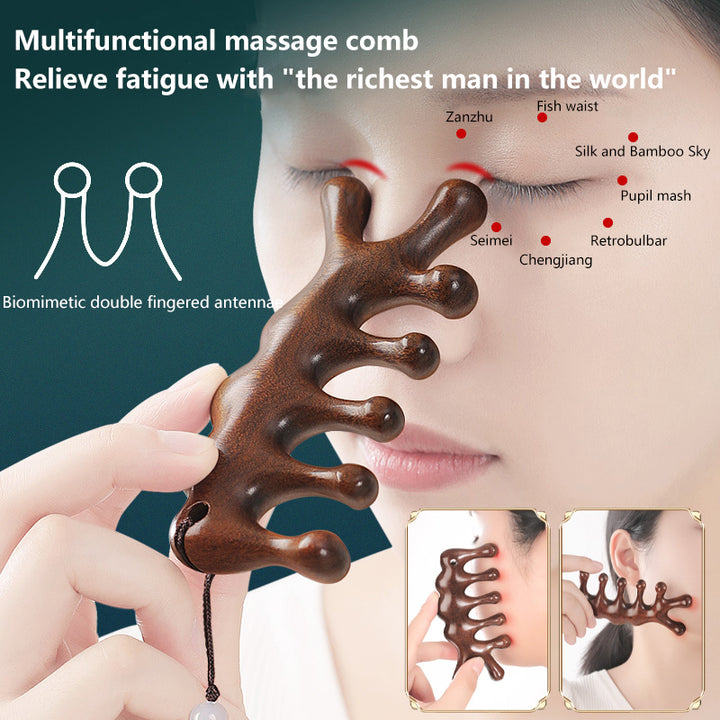 Premium Wood Nose Massager for Blood Circulation, Gua Sha Tool, Trigger Point Therapy, Pedicure Massage Comb with Acupoint