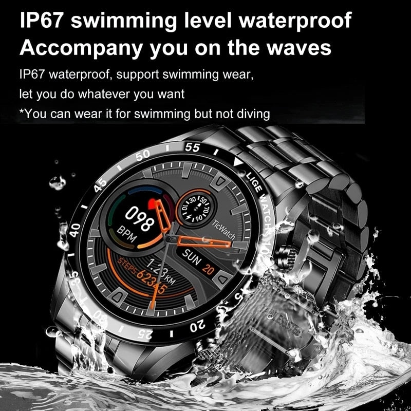 Premium Smartwatch for Men – Full Circle Touch Screen, Bluetooth Call, Waterproof, Heart Rate & Blood Pressure Monitoring,