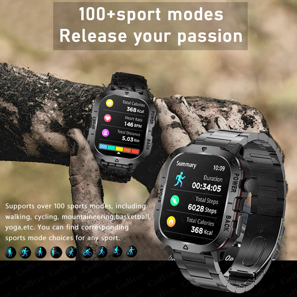 Premium Outdoor Smartwatch for Men – 2.01" HD Screen, 3ATM Waterproof, Bluetooth Calling, AI Voice Assistant, 100+ Sports 