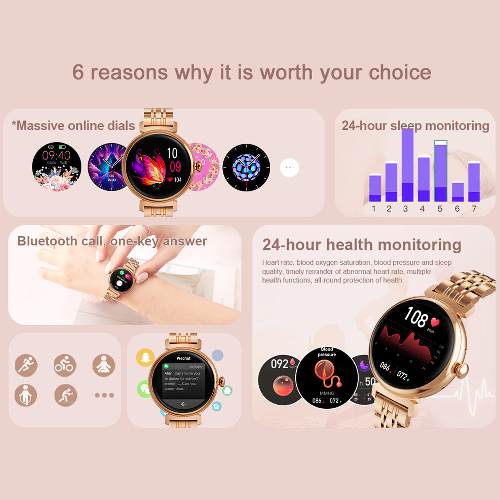 Premium Luxury Women's Smartwatch – Heart Rate, Blood Oxygen, Sleep Monitoring, Bluetooth Call, Diamond Bracelet, 1.32" HD 