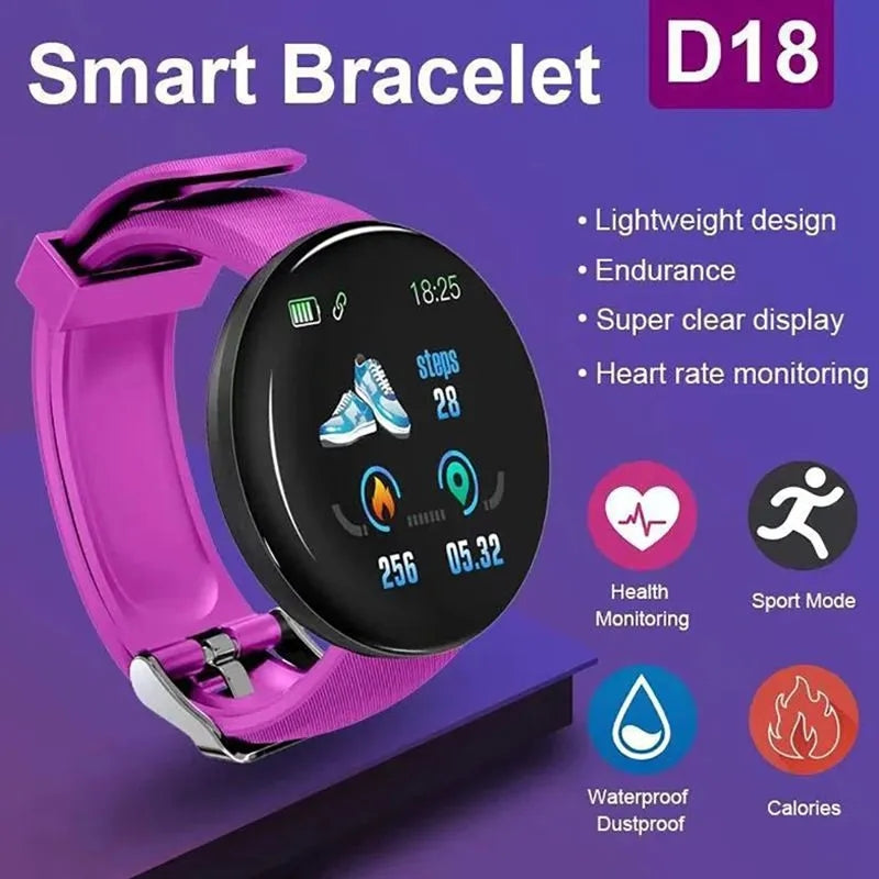 Premium D18 Smart Watch - Waterproof Fitness Tracker with Heart Rate, Blood Pressure, Oxygen Monitor, Call & Message 