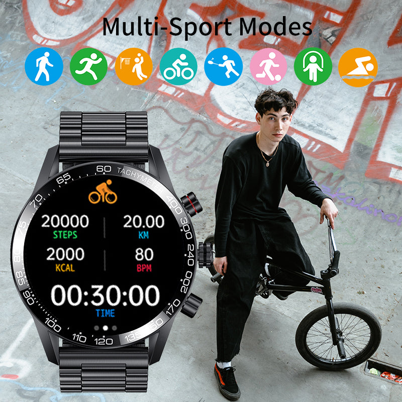 Premium Smartwatch for Men – ECG + PPG, Bluetooth Call, AMOLED Full Touch, NFC, Sports Mode, Waterproof, Heart Rate, Blood 