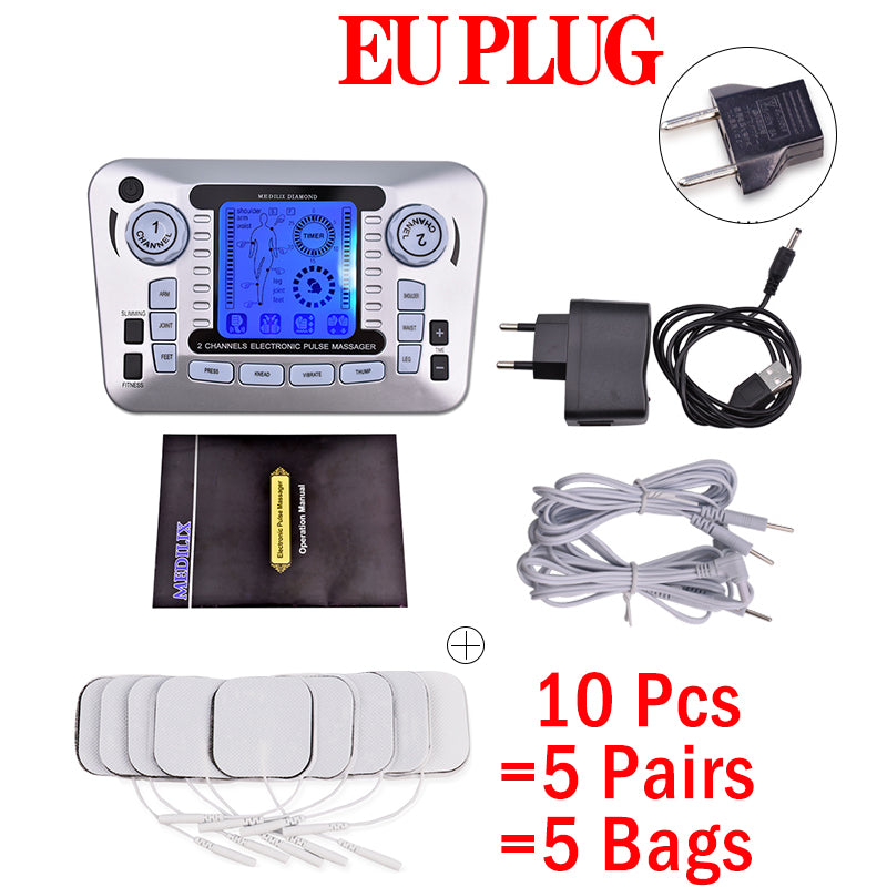 Luxury 12 Modes Electric TENS Pulse Massager - EMS Muscle Stimulator for Pain Relief, Acupuncture Therapy, Slimming & Fat 