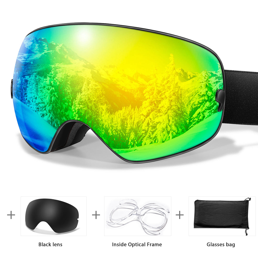 Premium Ski Goggles – Large Comma Spherical Design, Double-Layer Anti-Fog Lens, Winter Cycling & Sled Sports Glasses