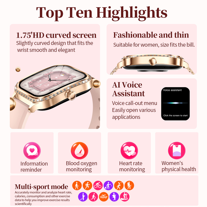 Luxury Smartwatch for Women – 1.57" AMOLED Screen, Bluetooth Calling, Health & Fitness Monitor, Heart Rate, Blood Pressure, 