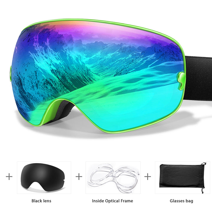 Premium Ski Goggles – Large Comma Spherical Design, Double-Layer Anti-Fog Lens, Winter Cycling & Sled Sports Glasses