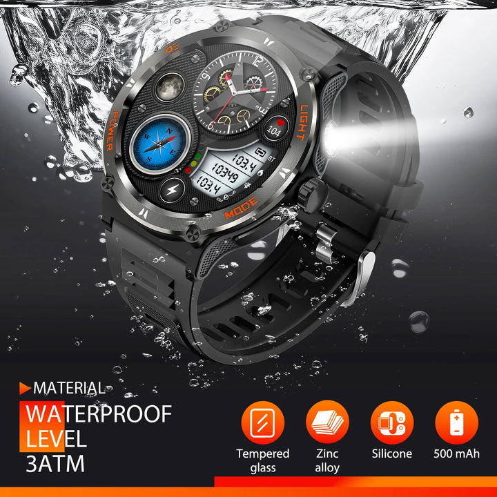 Premium Rugged Military Smartwatch for Men – 1.53" AMOLED, Bluetooth Call, GPS Tracker, 500mAh, 3ATM Waterproof, Outdoor 