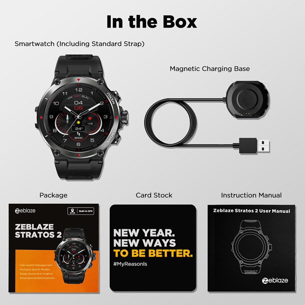 Premium GPS Smartwatch with 1.3" AMOLED Display, 24h Heart Rate & SpO2 Monitor, 5 ATM Waterproof, 25-Day Battery Life, 