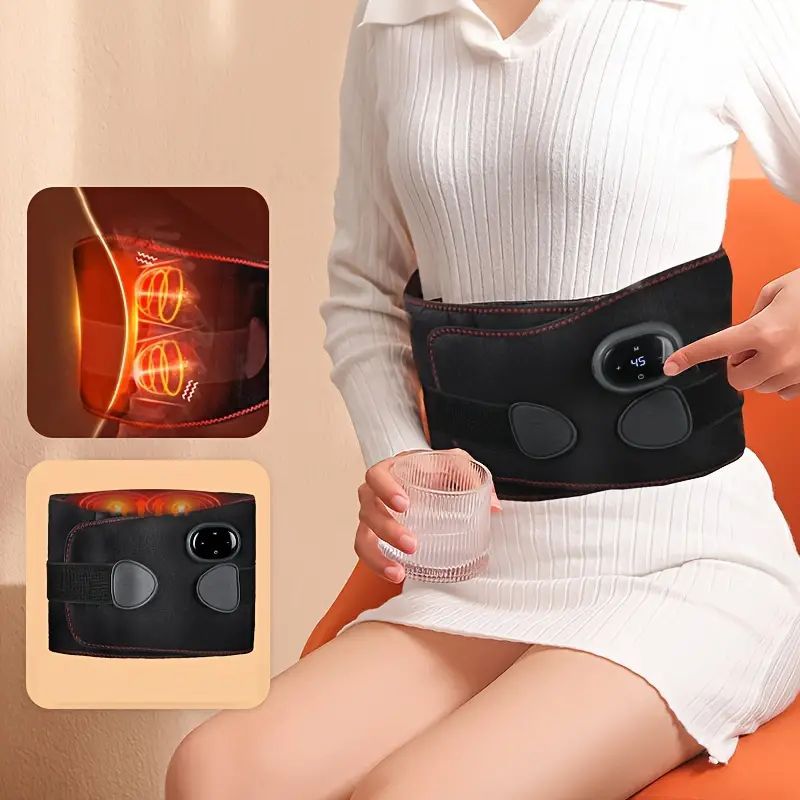 Premium Electric Waist Massager – Portable Lumbar Heating Belt with Vibration & Temperature Control – Adjustable Waist 