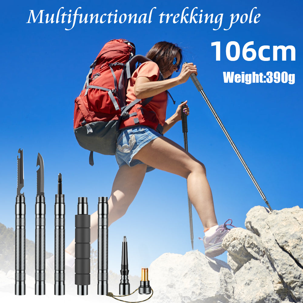 Premium Adjustable Trekking Pole – Multifunctional Ultralight Aluminum Hiking Stick, Folding Alpenstock, Outdoor Camping 