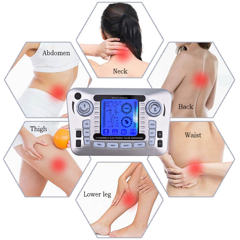 Luxury 12 Modes Electric TENS Pulse Massager - EMS Muscle Stimulator for Pain Relief, Acupuncture Therapy, Slimming & Fat 