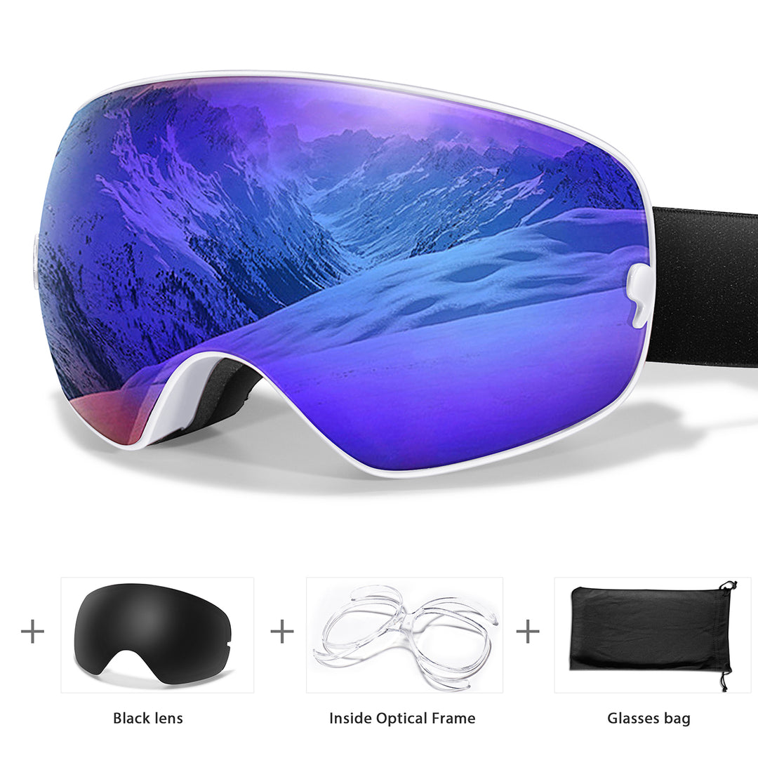 Premium Ski Goggles – Large Comma Spherical Design, Double-Layer Anti-Fog Lens, Winter Cycling & Sled Sports Glasses