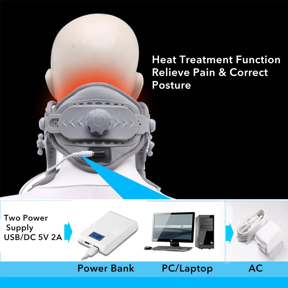 Premium Heating Neck Traction Collar with Adjustable Cervical Support, Hot Compression for Spine Alignment & Pain Relief, USB