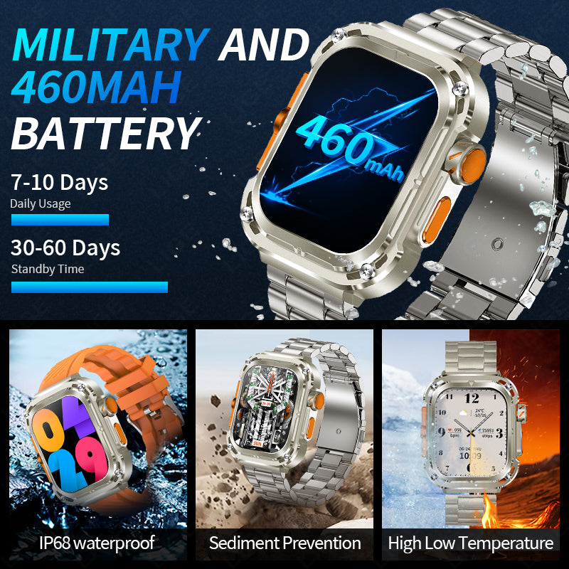 Premium Military Smartwatch for Men – IP68 Waterproof, Bluetooth Calling, Fitness Tracker, Large 1.85" HD Screen, Health 