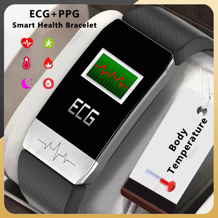 Premium Smart Health Bracelet – ECG, Heart Rate, Blood Pressure, Body Temperature Monitor, Sports Tracker, Drink Reminder,  