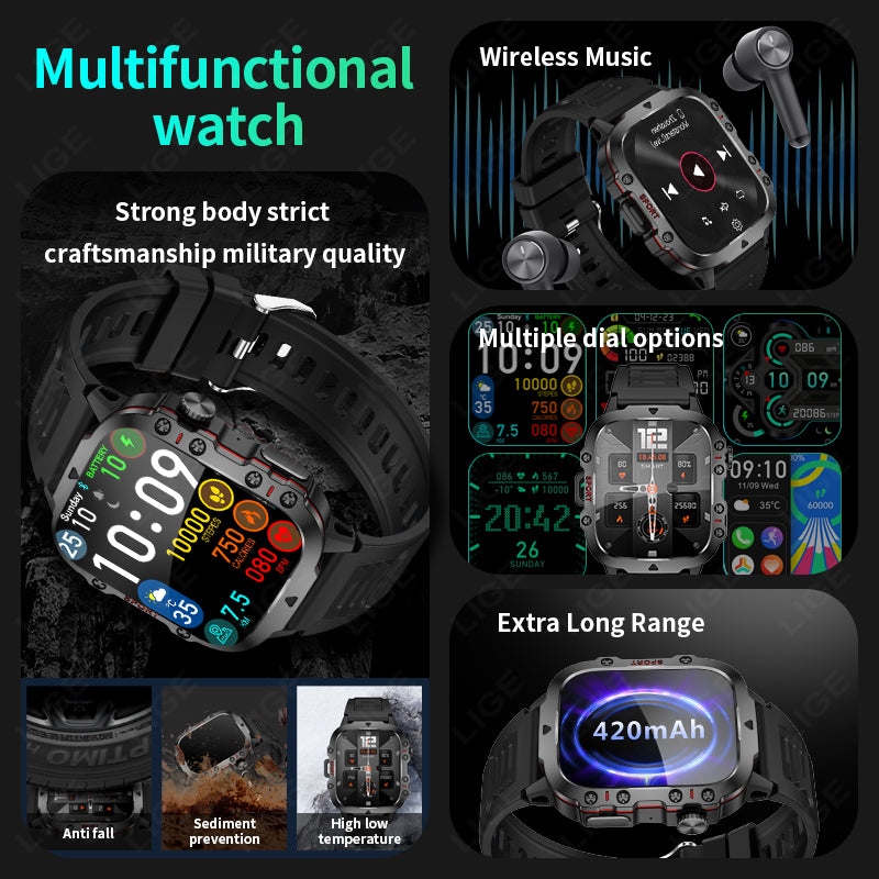 Premium Men's Smartwatch – Full Circle Touch, Bluetooth Call, IP67 Waterproof, Fitness & Health Tracking, 1.3" HD Screen,  