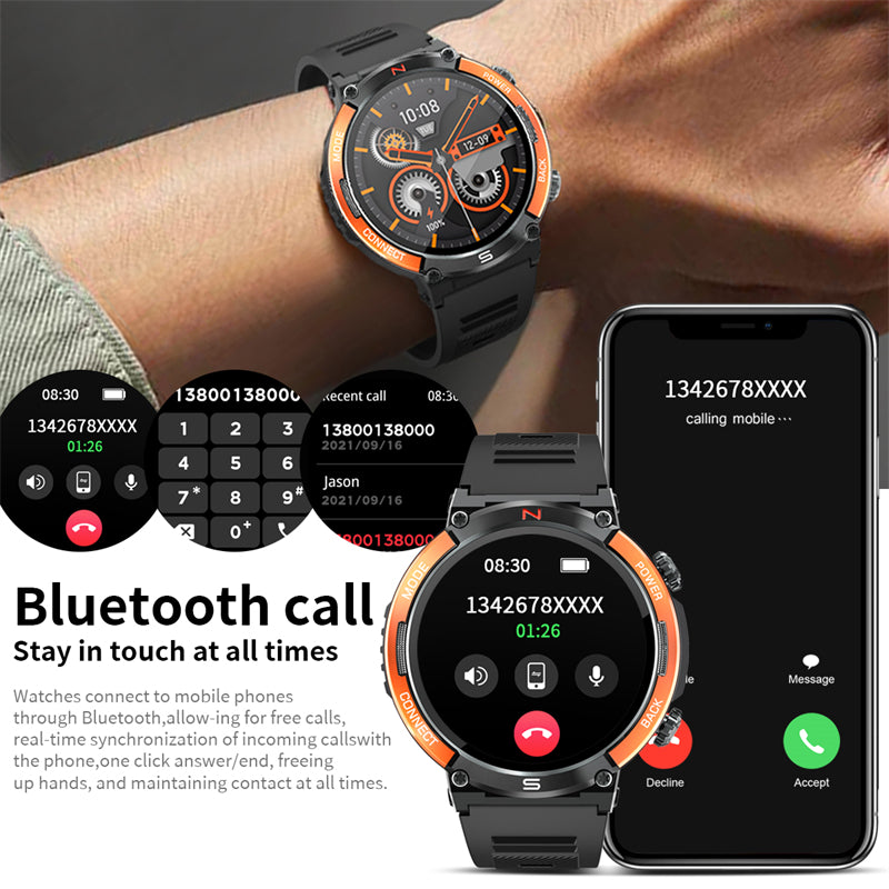 Premium Smartwatch for Men – Full Circle Touch Screen, Bluetooth Call, Waterproof, Heart Rate & Blood Pressure Monitoring,