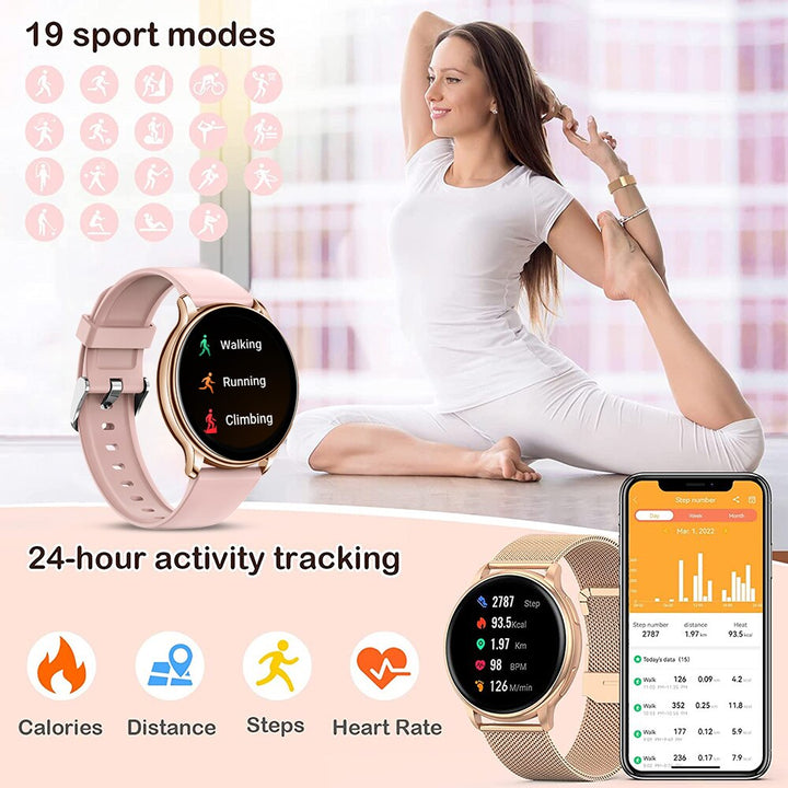 Premium Smartwatch for Women – Bluetooth Call, 100+ Sports Modes, Fitness Tracker, DIY Dials, Stylish Rosegold Design, 