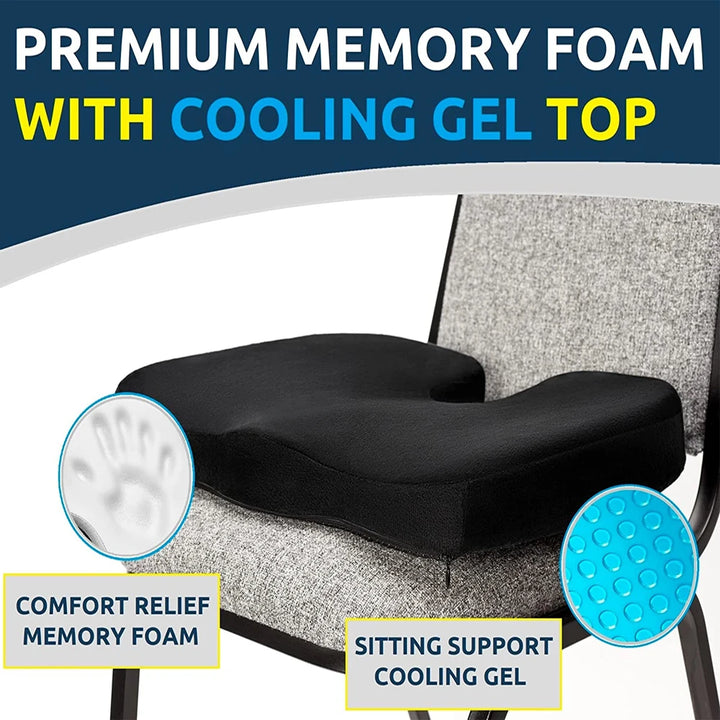 Premium Non-Slip Gel & Memory Foam Cushion – Ergonomic Coccyx Support for Office Chairs, Cars, and Long Sitting Comfort