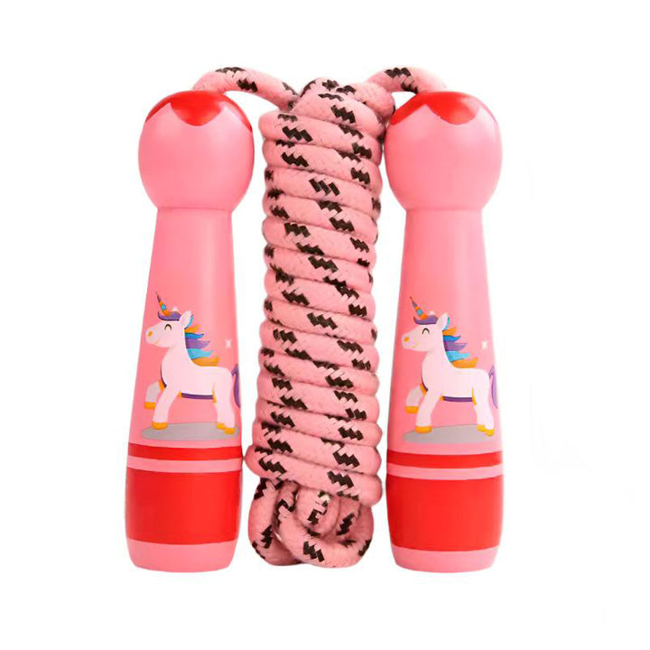 Premium Children's Adjustable Skipping Rope – Soft Cotton Rope with Natural Wooden Handles, Anti-Slip, Cartoon Design, 2.8m