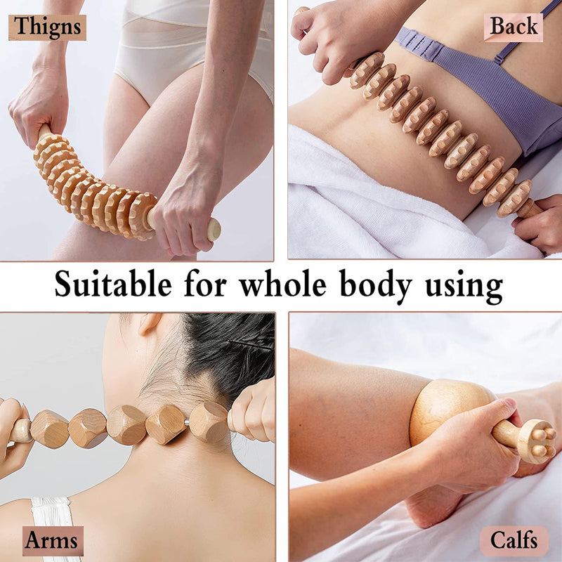 Premium Wood Therapy Massage Tools Set for Body Shaping, Anti-Cellulite, Lymphatic Drainage, Ergonomic Massage Rollers