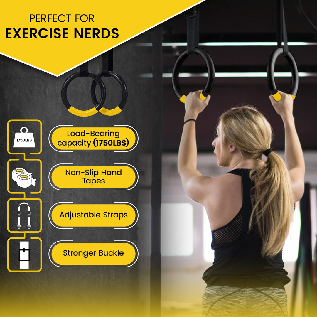 Premium Gymnastic Rings – 1000lbs Capacity, Adjustable Buckle Straps, Non-Slip Rings for Pull Up and Home Fitness, Durable