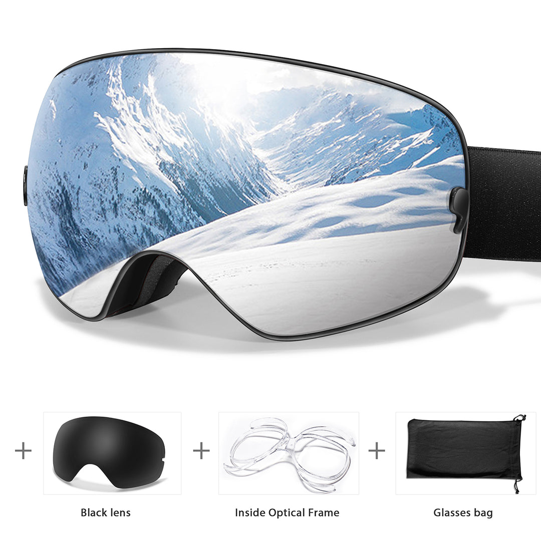 Premium Ski Goggles – Large Comma Spherical Design, Double-Layer Anti-Fog Lens, Winter Cycling & Sled Sports Glasses