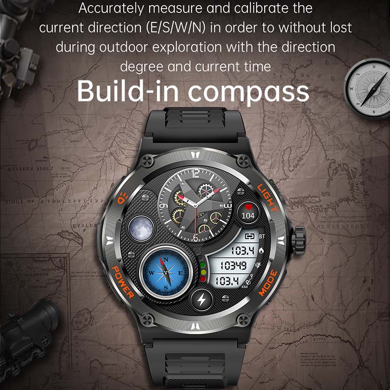 Premium Rugged Military Smartwatch for Men – 1.53" AMOLED, Bluetooth Call, GPS Tracker, 500mAh, 3ATM Waterproof, Outdoor 