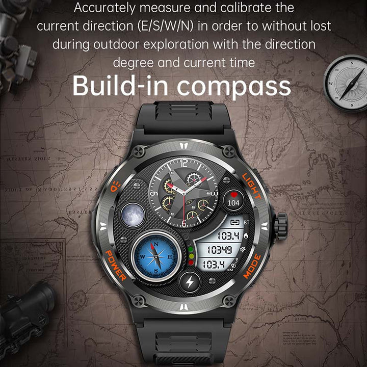 Premium Outdoor Sports Smartwatch for Men – GPS, 1.53" HD Display, Bluetooth Call, Compass, LED Flashlight, 3ATM Waterproof, 