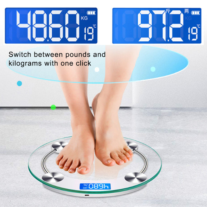 Premium Round Digital Body Weight Scale – High-Definition LCD Display, Tempered Glass, Auto On/Off, Precision Accuracy 