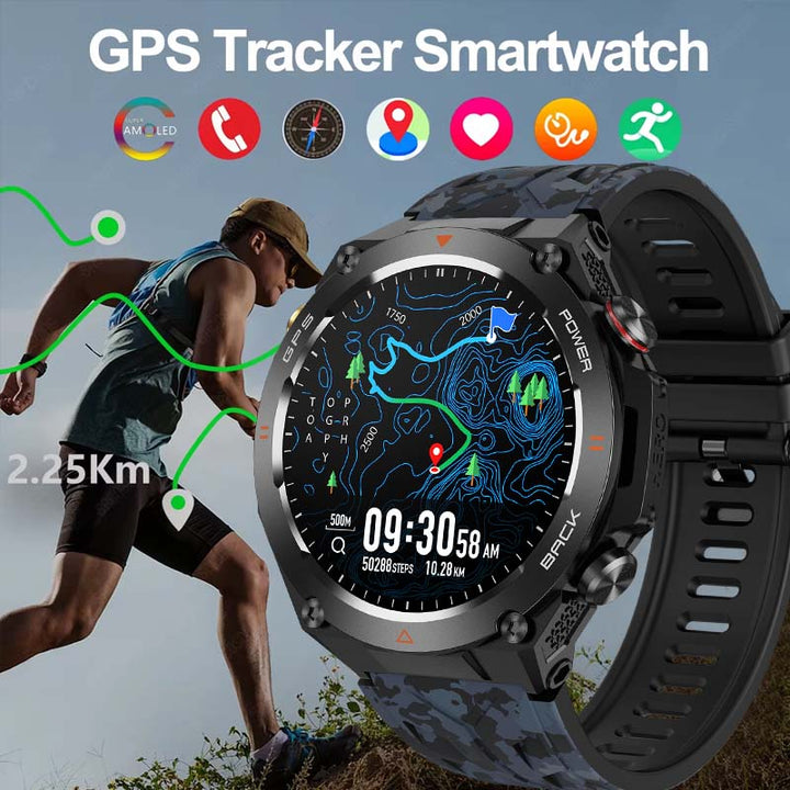 Premium Outdoor Smartwatch for Men – Waterproof 1ATM, GPS, Compass, Altitude, Barometric Pressure, Health Monitoring, 