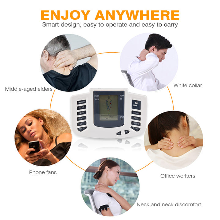 Premium EMS Unit Physiotherapy Massager Set with 16 Therapy Patches, Digital Muscle Stimulator, Relaxation Slippers, Gloves, 