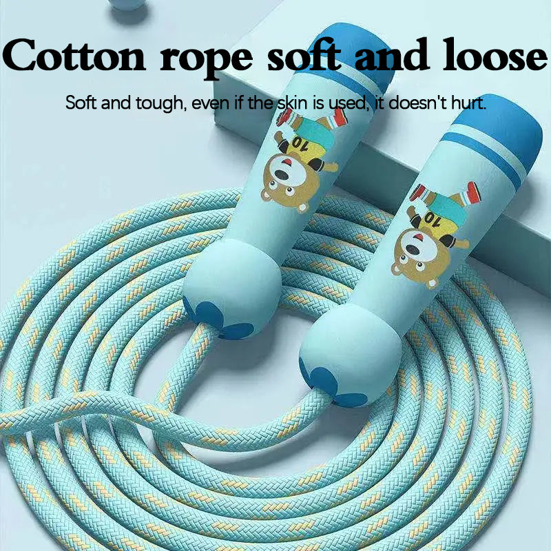 Premium Children's Adjustable Skipping Rope – Soft Cotton Rope with Natural Wooden Handles, Anti-Slip, Cartoon Design, 2.8m