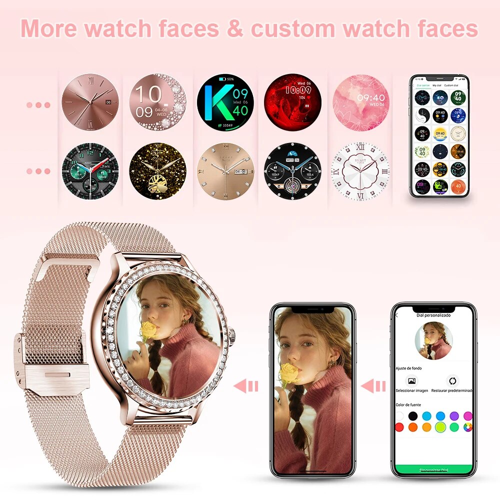 Premium Smartwatch for Women – Bluetooth Call, 100+ Sports Modes, Fitness Tracker, DIY Dials, Stylish Rosegold Design, 