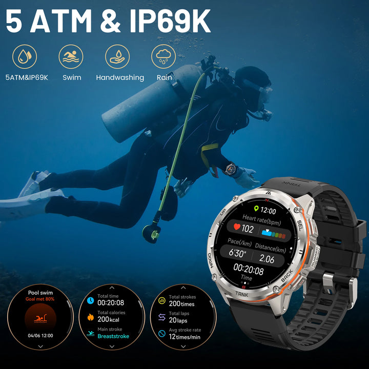 Premium Ultra GPS Smartwatch for Men, 470mAh AMOLED Fitness Tracker, Bluetooth, Digital Watch with AOD, Heart Rate Monitor, Activity Tracker & More