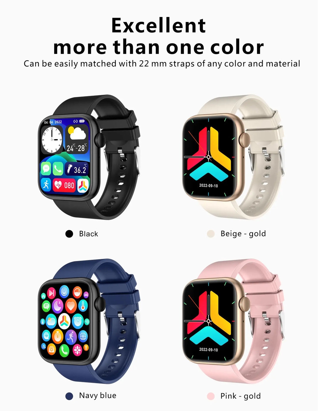 Premium Smartwatch - Wireless Charging, Bluetooth Calls, Fitness Tracker, Custom Watch Faces, Heart Rate Monitoring, Sleep Tracking, Waterproof, Men & Women