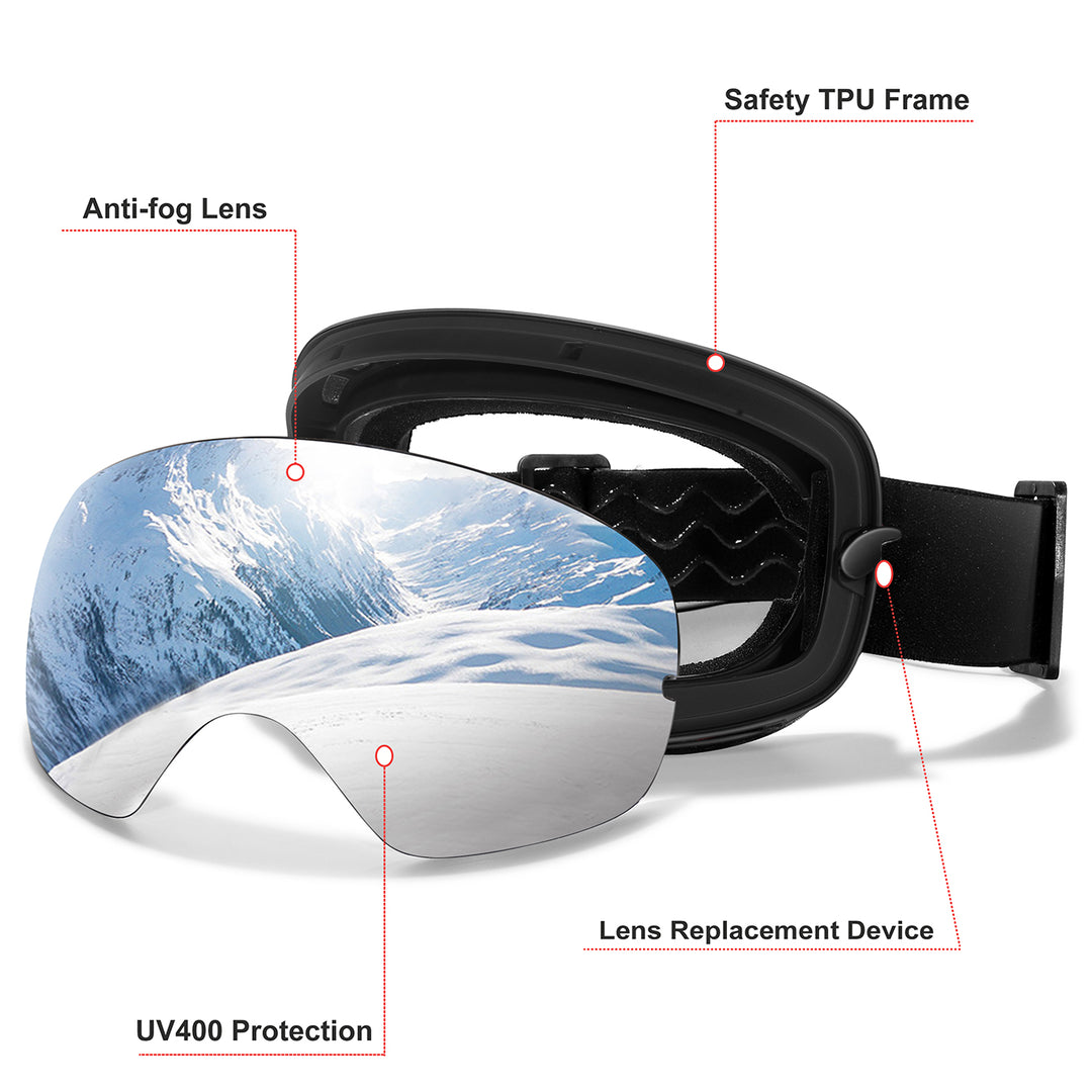 Premium Ski Goggles – Large Comma Spherical Design, Double-Layer Anti-Fog Lens, Winter Cycling & Sled Sports Glasses