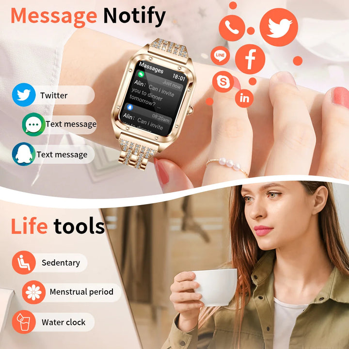 Luxury Smartwatch for Women – 1.57" AMOLED Screen, Bluetooth Calling, Health & Fitness Monitor, Heart Rate, Blood Pressure, 