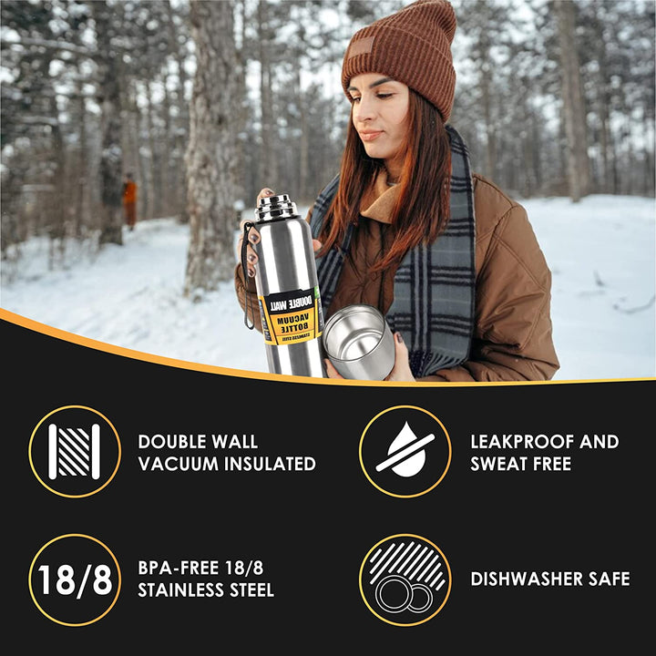 Premium Large Capacity Stainless Steel Thermos Flask - 500ml/1000ml/1500ml Insulated Water Bottle with Leak-Proof Lid, 