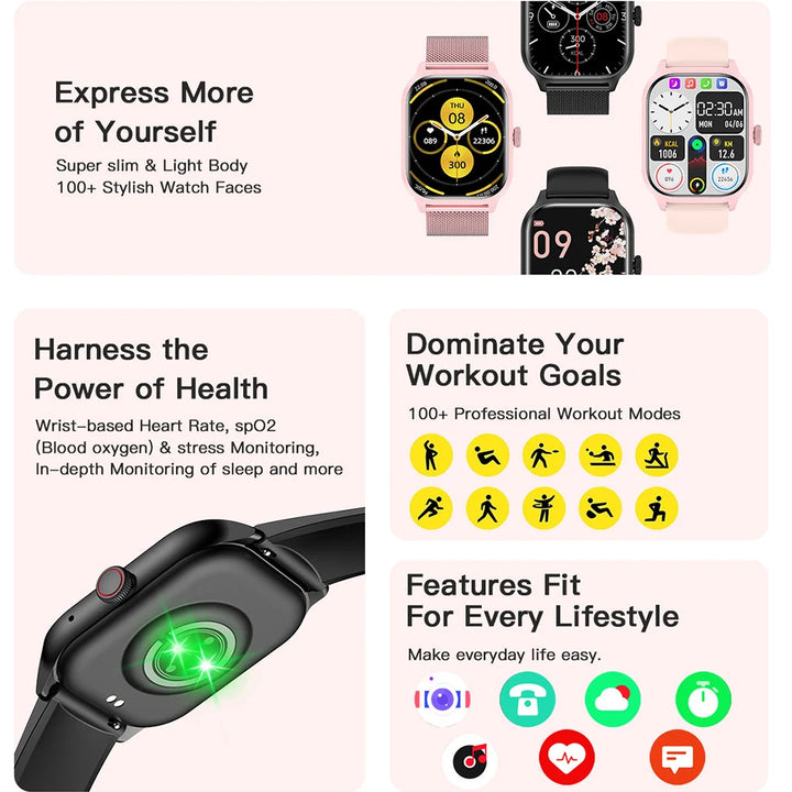 Luxury Smartwatch Android OS - 1.44" Full Touch Screen, Bluetooth Call, Music Control, Fitness Tracker for Men & Women, Health Monitor